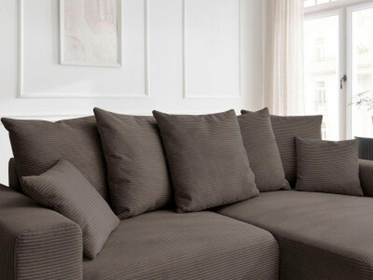 ECKSOFA Ottomane rechts  ATILLA Taupe Cord  - Taupe/Schwarz, MODERN, Kunststoff/Textil (244/149cm)