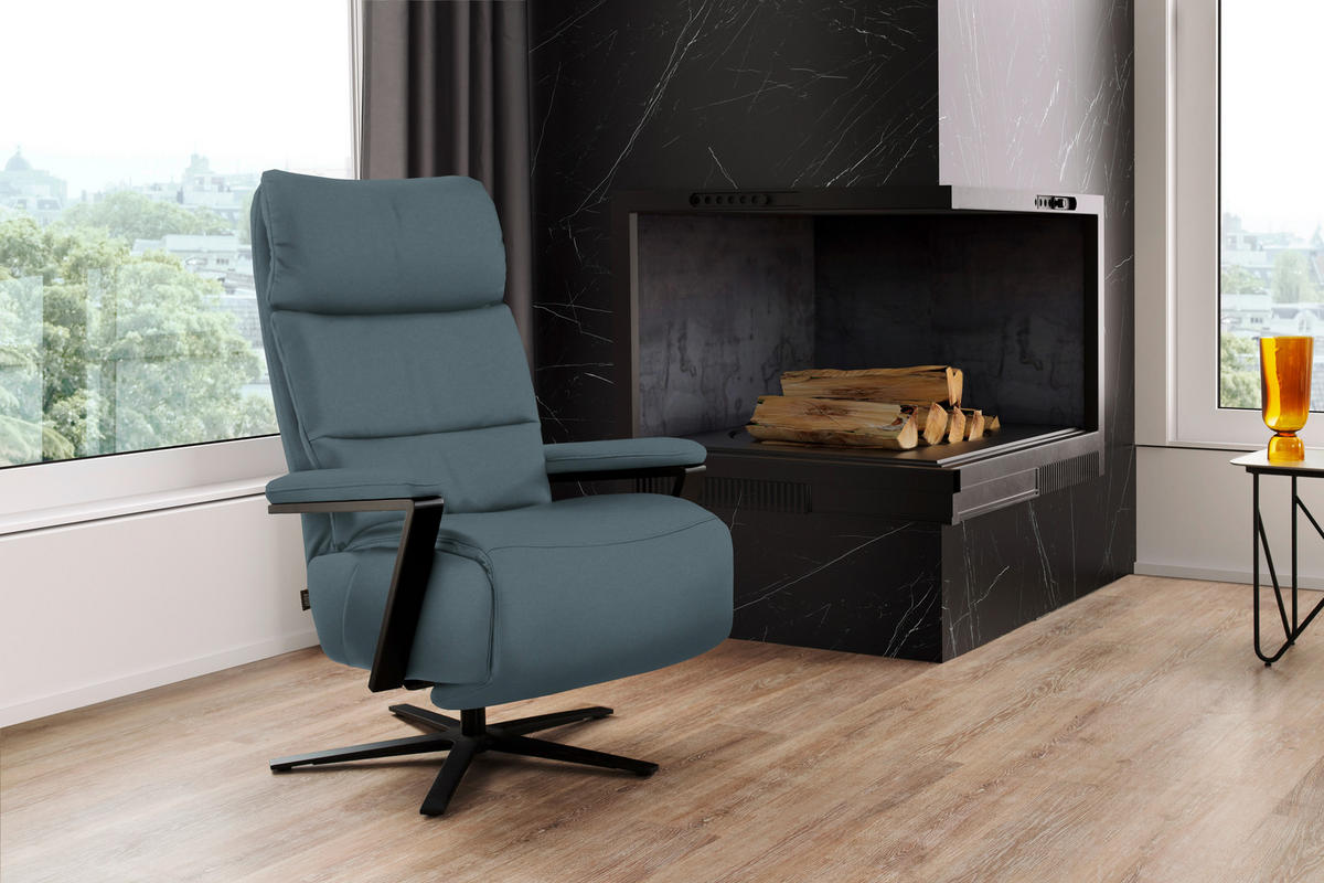 FERNSEHSESSEL  mit Relaxfunktion Echtleder Blaugrau  - Blaugrau/Schwarz, Design, Leder/Metall (74/111/85cm) - Schöner Wohnen