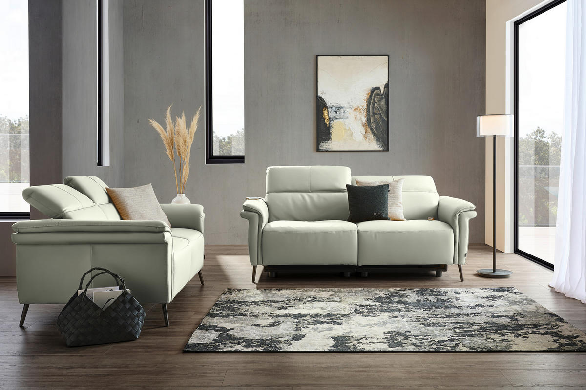 3-SITZER-SOFA Echtleder Weiss  - Weiss/Schwarz, Design, Leder/Metall (210/79/104cm) - Belluti