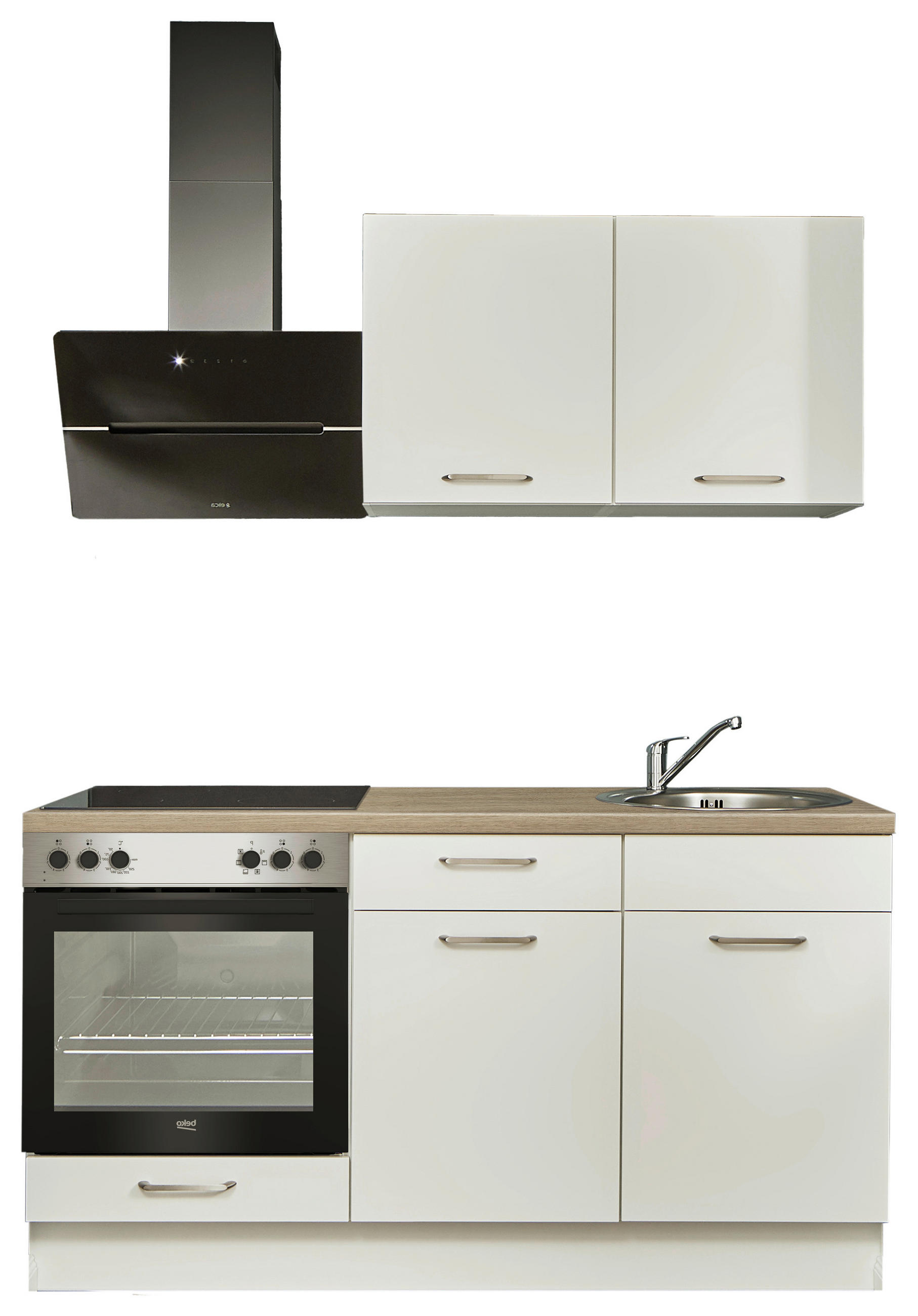 KÜCHENLEERBLOCK 160 cm   in Weiß, Eichefarben  - Edelstahlfarben/Eichefarben, Design, Holzwerkstoff/Metall (160cm) - Pino