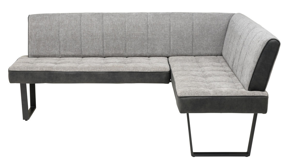 ECKBANK Mikrofaser, Leinenoptik Schwarz, Hellgrau   - Hellgrau/Schwarz, KONVENTIONELL, Textil/Metall (200-160/86/70cm) - MID.YOU