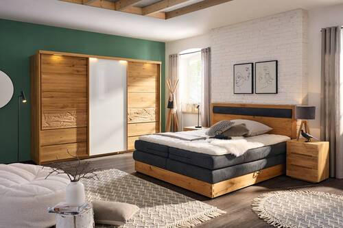 SCHWEBETÜRENSCHRANK  in Weiß, Eichefarben  - Eichefarben/Weiß, Natur, Glas/Holz (285/216/70cm) - Linea Natura