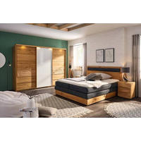 SCHWEBETÜRENSCHRANK in Weiss, Eichefarben  - Weiss/Eichefarben, Natur, Glas/Holz (285/216/70cm) - Linea Natura