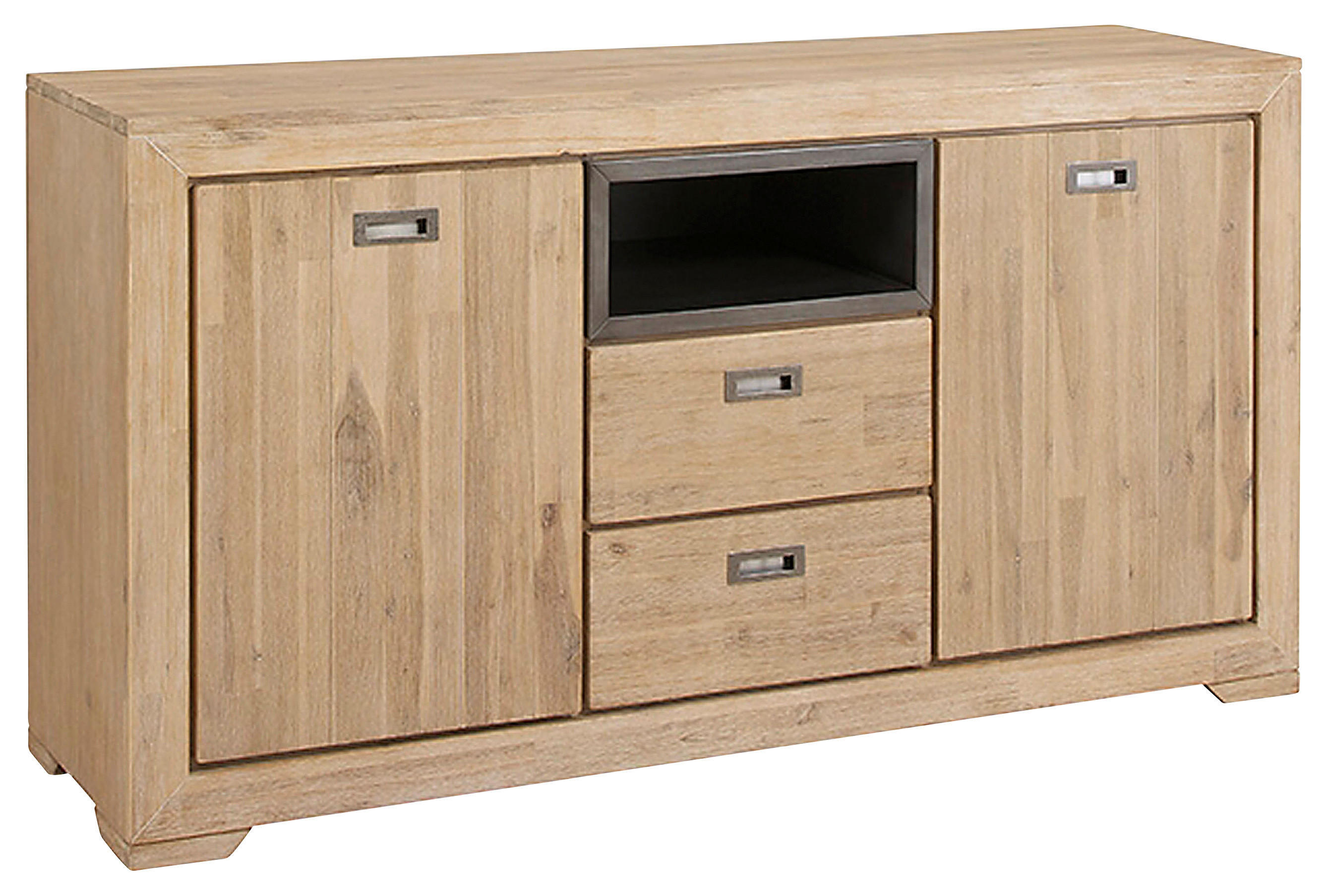 COMODĂ CU UȘI 160/85/45 cm  - gri închis/culoare lemn acacia, Lifestyle, metal/lemn (160/85/45cm) - Landscape