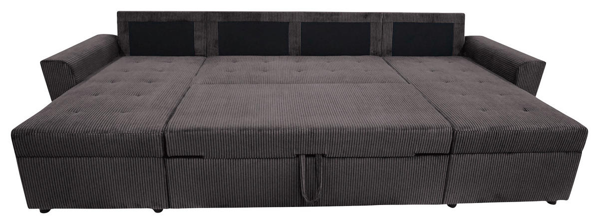 WOHNLANDSCHAFT TERMOLI Graubraun Cord  - Graubraun/Schwarz, Design, Kunststoff/Textil (155/296/155cm) - MID.YOU