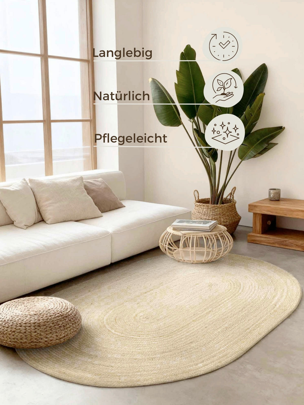 JUTETEPPICH 160/230 cm Jute Braided Champagner oval  - Champagner, Basics, Textil (160/230cm) - Hanse Home