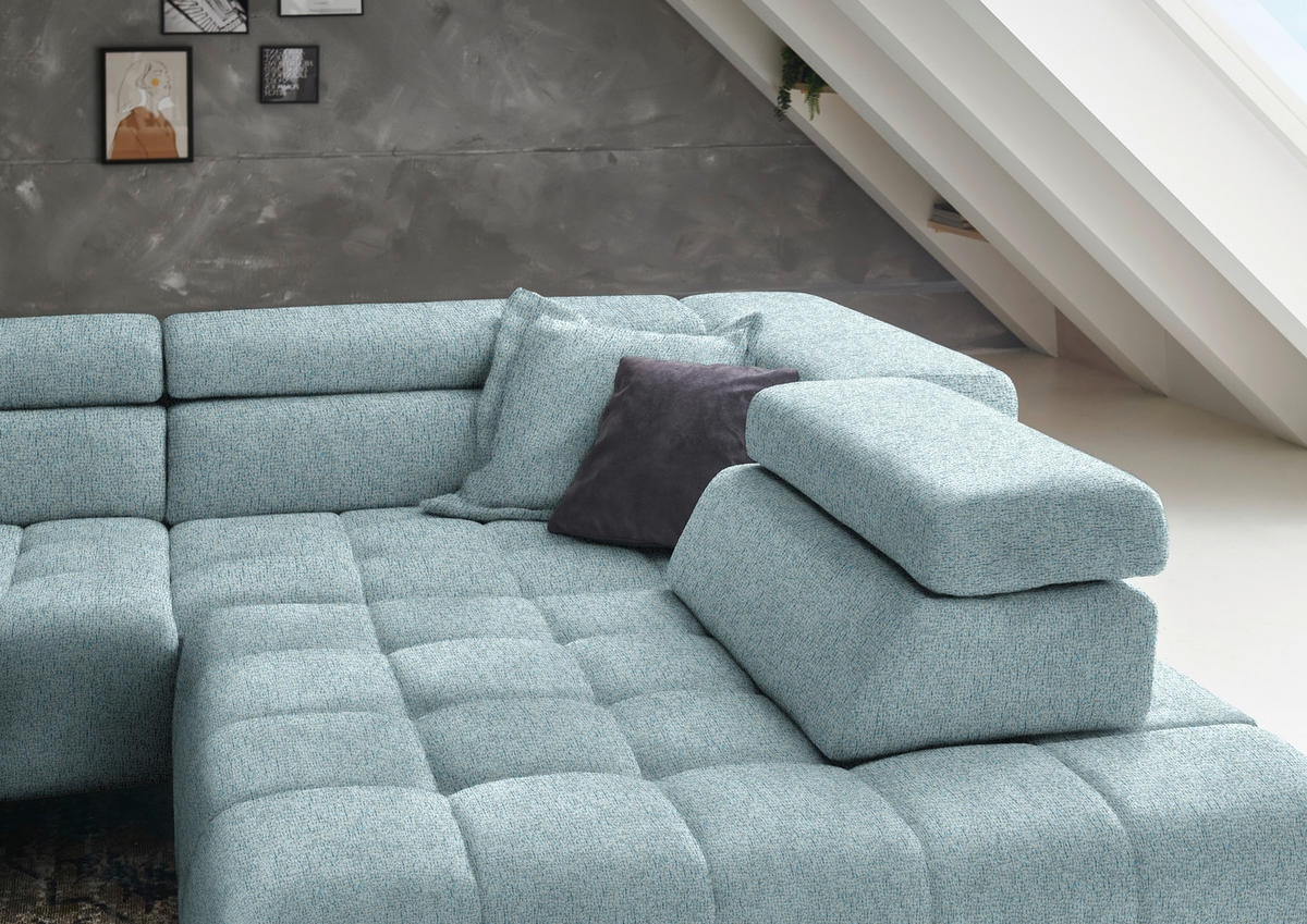 ECKSOFA in Chenille Hellblau  - Schwarz/Hellblau, Design, Textil/Metall (323/222cm) - Beldomo Style