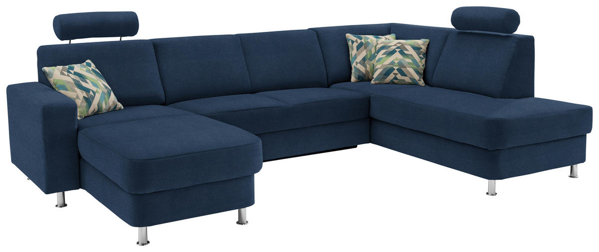 SEDEŽNA GARNITURA, šenilja modra  - barve kroma/modra, Design, umetna masa/tekstil (165/301/198cm) - Xora