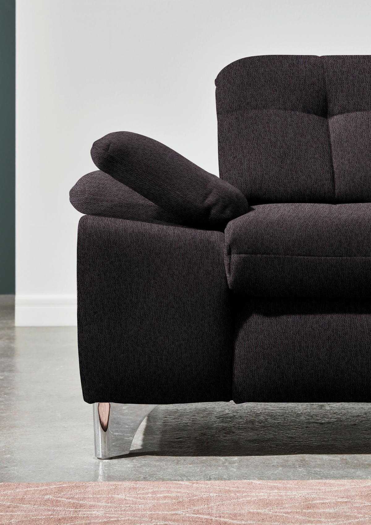 ECKSOFA in Chenille Schwarz  - Chromfarben/Schwarz, Design, Textil/Metall (310/260cm) - Beldomo Speed