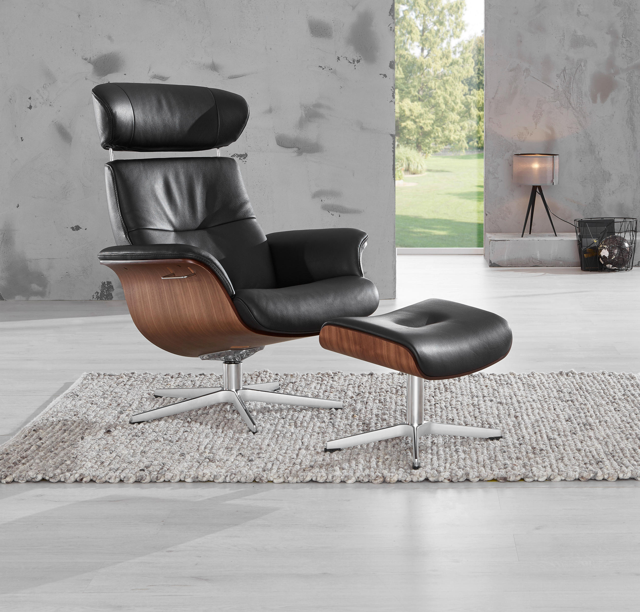 RELAXSESSEL Echtleder - Eichefarben/Weiß, Natur, Leder/Holz (81/101/80cm) - Conform