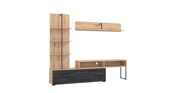 WOHNWAND  in Schwarz, Eiche Artisan  205,5/173/41,5 cm   - Schwarz/Eiche Artisan, KONVENTIONELL, Holzwerkstoff/Kunststoff (205,5/173/41,5cm) - Carryhome