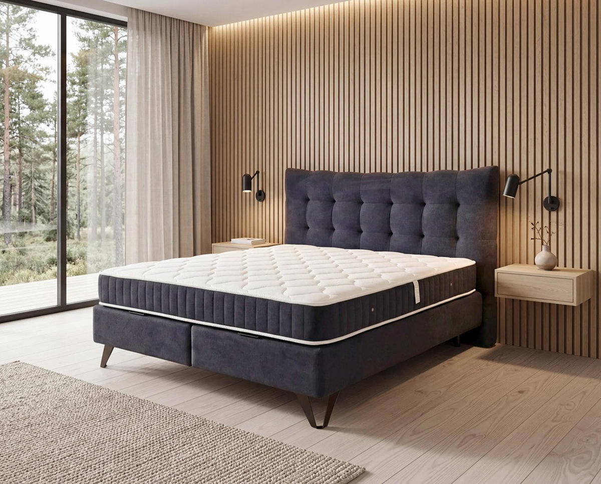 Pat Tapițat, 180/200 cm, albastru - albastru/negru, Basics, metal/textil (180/200cm)