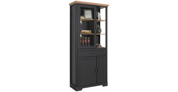 VITRINE in Eichefarben, Graphitfarben - Eichefarben/Graphitfarben, ROMANTIK / LANDHAUS, Glas/Holzwerkstoff (93/204/42cm) - Hom`in
