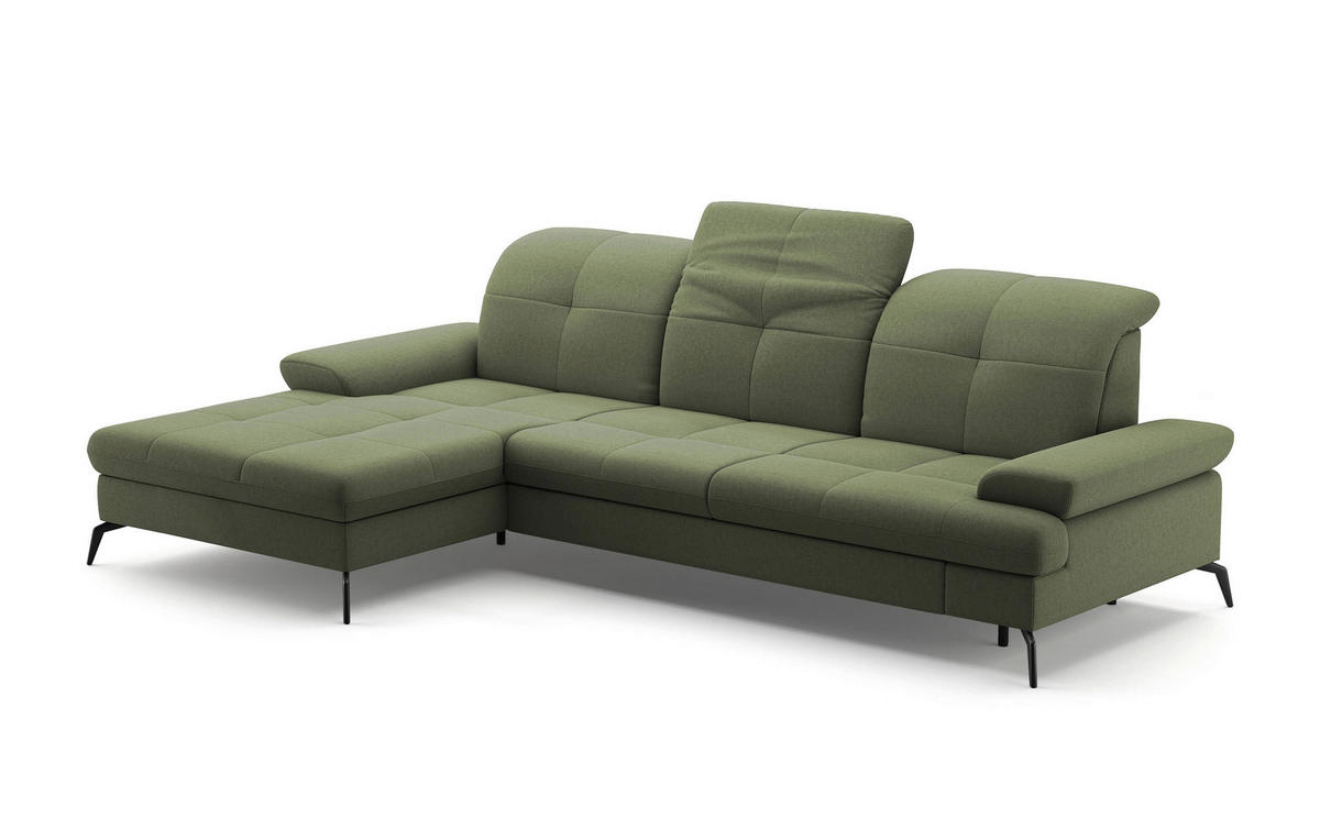 ECKSOFA in Flachgewebe Olivgrün  - Schwarz/Olivgrün, Konventionell, Textil/Metall (185/279cm) - Sit & More