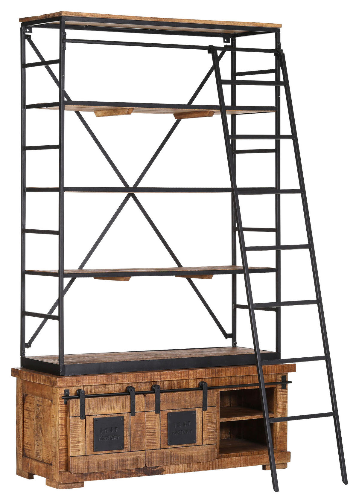 BÜCHERWAND Mangoholz massiv Naturfarben, Schwarz  - Schwarz/Naturfarben, KONVENTIONELL, Holz/Metall (127/210/45cm) - Landscape