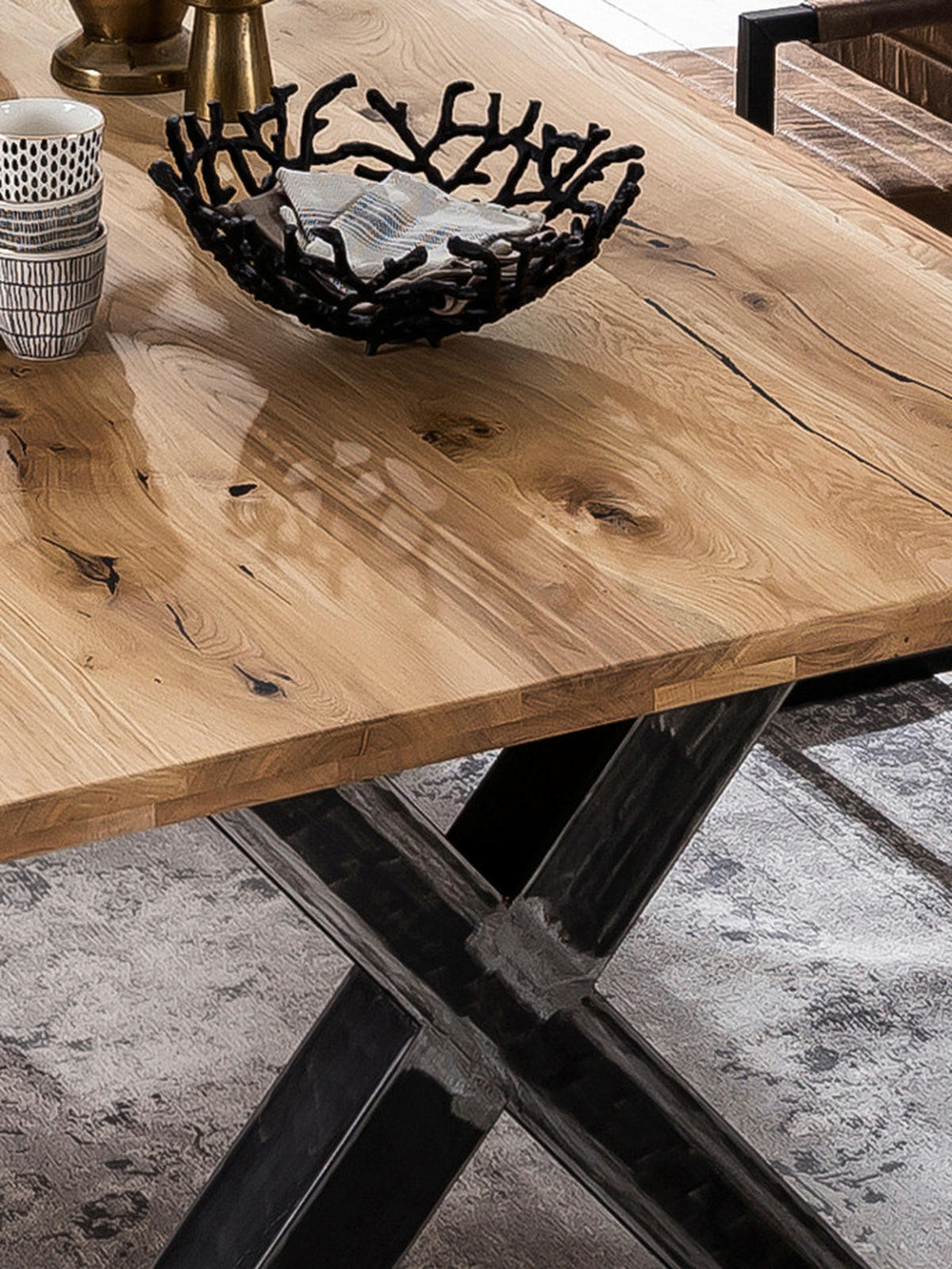 ESSTISCH 240/100/75 cm Echtholz  Holz, Metall rechteckig Naturfarben, Schwarz  - Schwarz/Naturfarben, MODERN, Holz/Metall (240/100/75cm) - MID.YOU