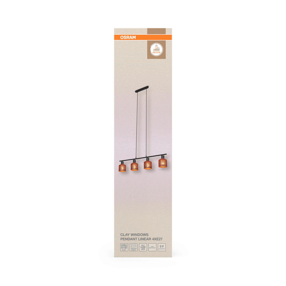 HÄNGELEUCHTE 90.5/12.5/150 cm  - Braun, Basics, Stein/Metall (90.5/12.5/150cm) - Osram