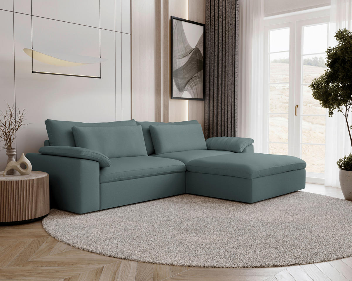 ECKSOFA  Chenille Blaugrau  - Blaugrau/Schwarz, Modern, Kunststoff/Textil (306/198cm) - Carryhome