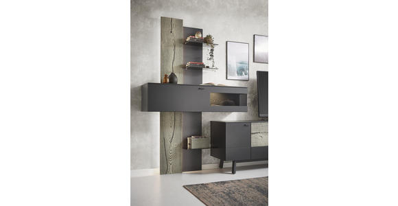 WOHNWAND in Anthrazit, Grau, Eichefarben - Eichefarben/Anthrazit, Design, Glas/Holz (333,1/223,2/49,2cm) - Dieter Knoll