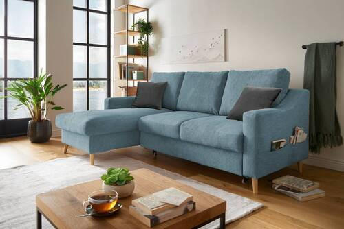 ECKSOFA Blau Mikrofaser  - Blau/Schwarz, Design, Holz/Textil (150/228cm) - MID.YOU