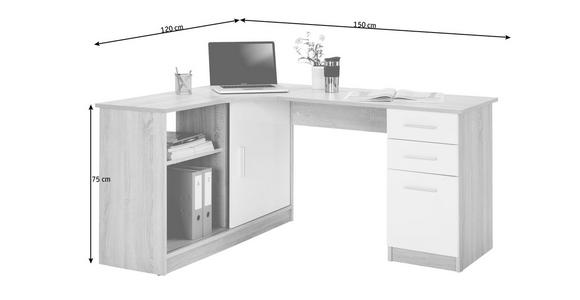 ECKSCHREIBTISCH  in Weiß, Eichefarben  - Eichefarben/Alufarben, KONVENTIONELL, Holzwerkstoff/Kunststoff (120/150/75cm) - Venda