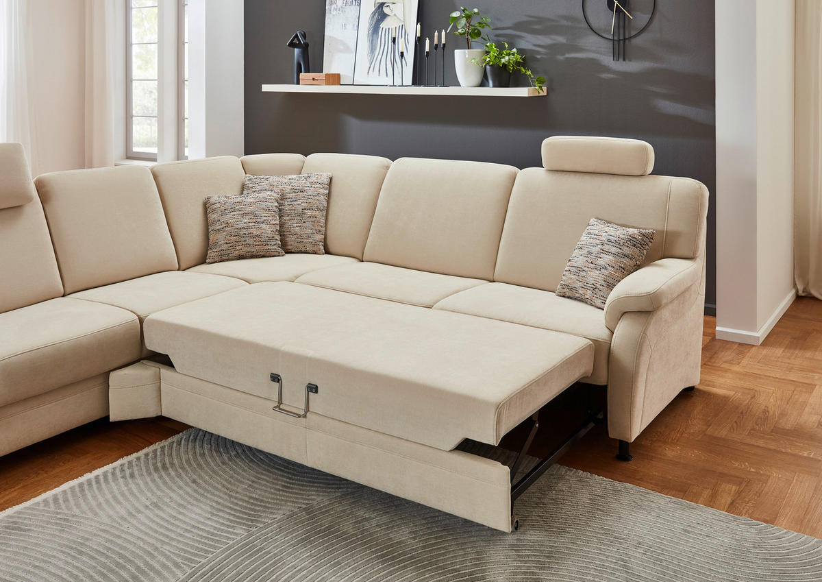 ECKSOFA in Flachgewebe Beige  - Beige/Schwarz, Konventionell, Textil/Metall (269/287cm) - Beldomo System