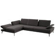 ECKSOFA in Echtleder Grau  195/308 cm  - Schwarz/Grau, Design, Leder/Metall (195/308cm) - Dieter Knoll