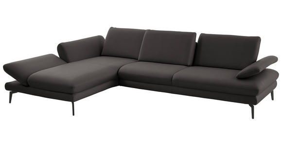 ECKSOFA in Echtleder Grau 195/308 cm - Schwarz/Grau, Design, Leder/Metall (195/308cm) - Dieter Knoll