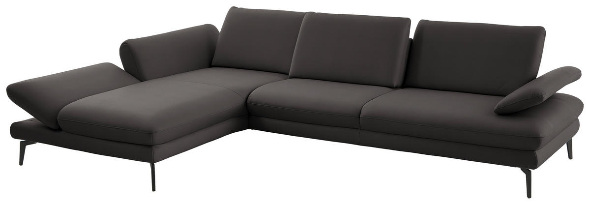 ECKSOFA in Echtleder Grau  - Schwarz/Grau, Design, Leder/Metall (195/308cm) - Dieter Knoll