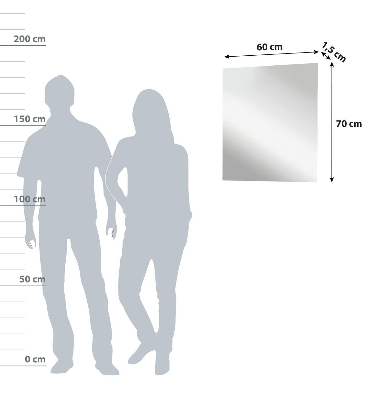 WANDSPIEGEL 60/70/1,5 cm    in rechteckig  - Basics, Glas (60/70/1,5cm) - MID.YOU
