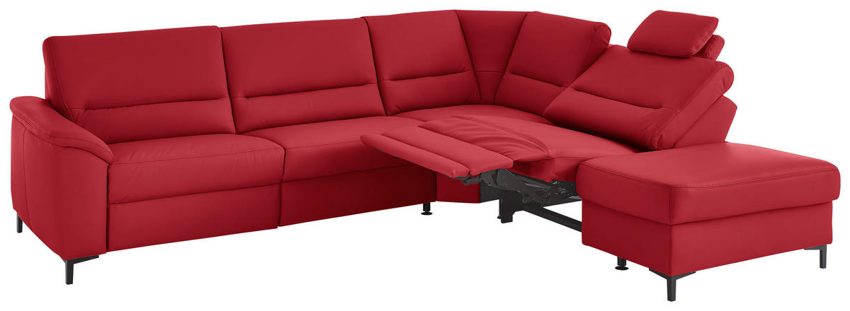 ECKSOFA  in Echtleder Rot  290/249 cm  - Rot/Schwarz, KONVENTIONELL, Leder/Metall (290/249cm) - Beldomo Premium