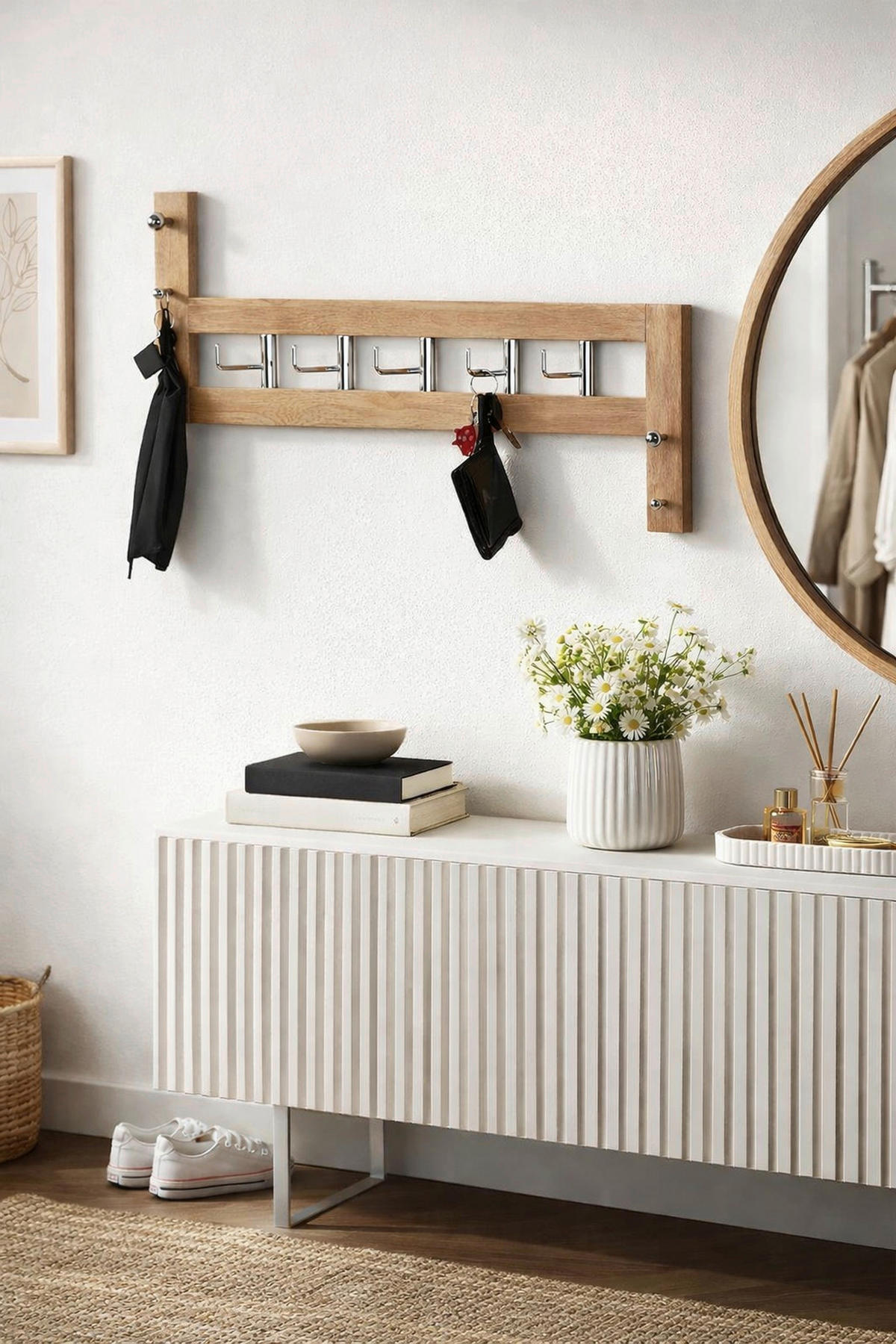 WANDGARDEROBE  in Kautschukholz massiv Naturfarben  - Naturfarben, Design, Holz/Metall (60/36/8cm) - MID.YOU