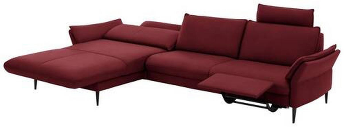 ECKSOFA in Echtleder Rot  - Rot/Schwarz, Design, Leder/Metall (172/334cm) - Valdera