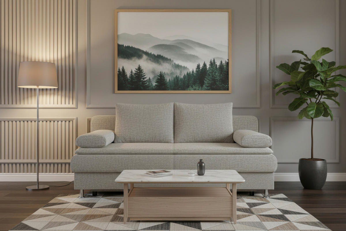 SCHLAFSOFA  mit Schlafen auf Sitzhöhe Webstoff Beige  - Chromfarben/Beige, Design, Kunststoff/Textil (200/92/90cm) - P & B