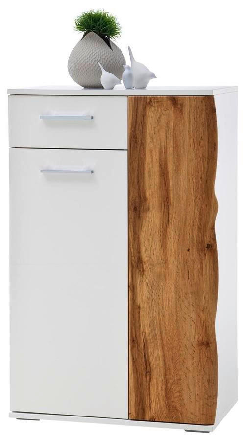 SCHUHSCHRANK Weiß, Eichefarben  - Chromfarben/Eichefarben, MODERN, Holzwerkstoff/Metall (64/102/38cm)