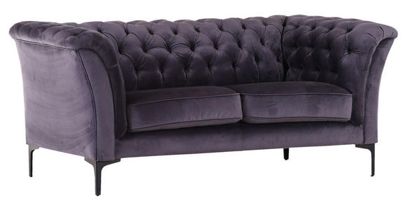 CHESTERFIELD-SOFA in Flachgewebe Anthrazit  - Anthrazit/Schwarz, LIFESTYLE, Textil/Metall (195/80/100cm) - Landscape