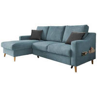 ECKSOFA in Mikrofaser Blau  - Blau/Schwarz, Design, Holz/Textil (150/228cm) - MID.YOU