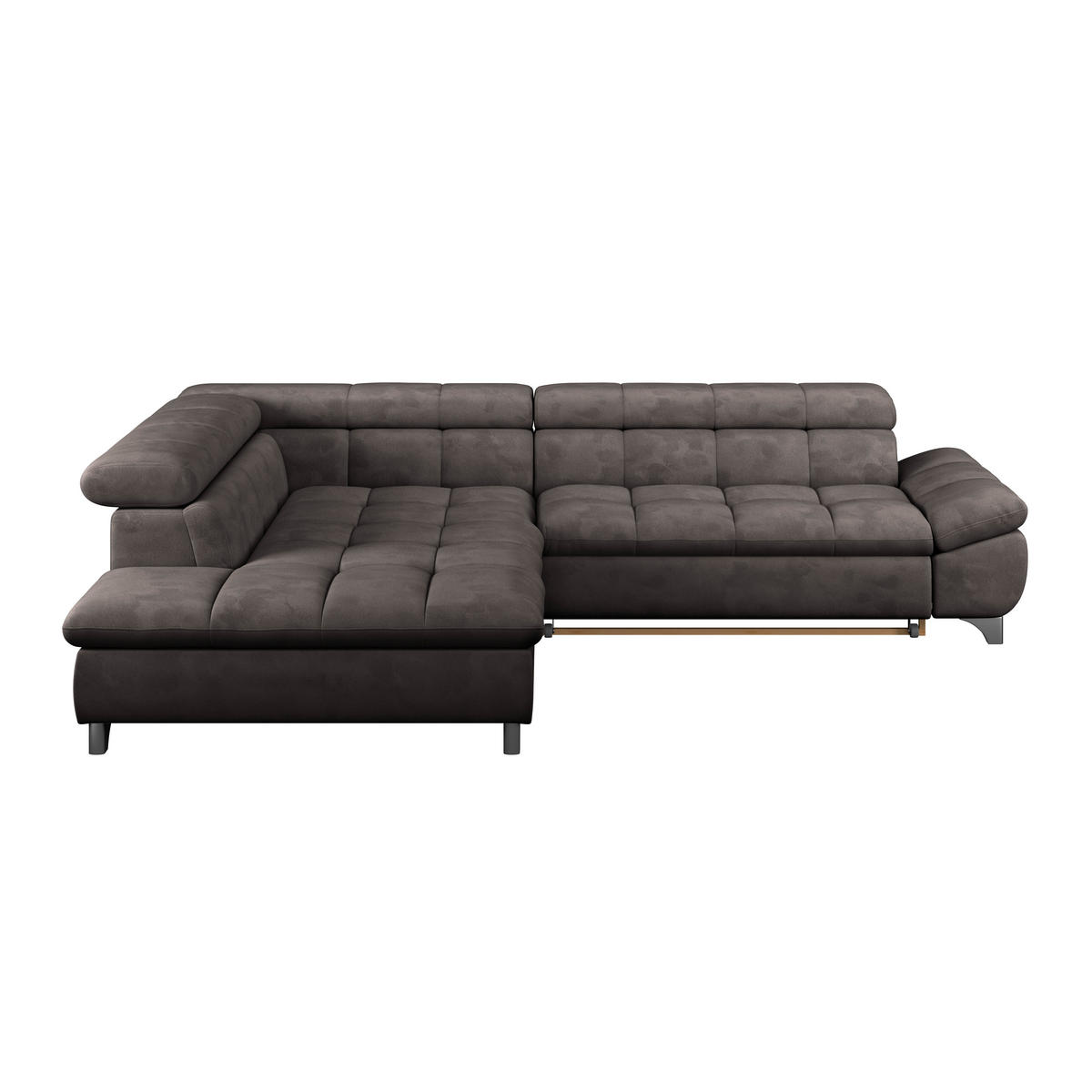 ECKSOFA Graubraun Chenille  - Chromfarben/Graubraun, KONVENTIONELL, Textil/Metall (234/312cm) - Livetastic