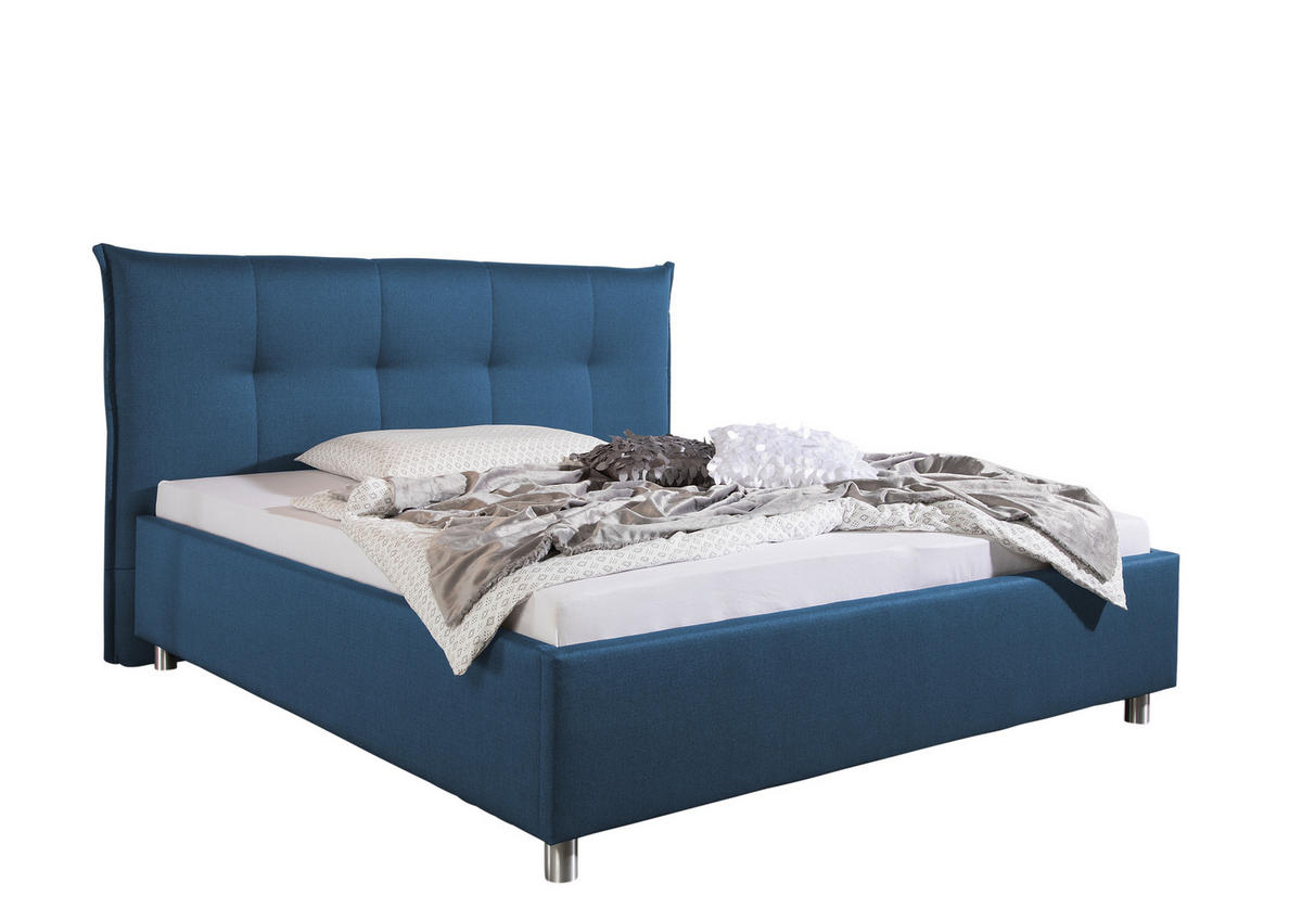 POLSTERBETT  in Blau,  - Blau/Alufarben, MODERN, Textil/Metall (213/115/211cm) - Livetastic