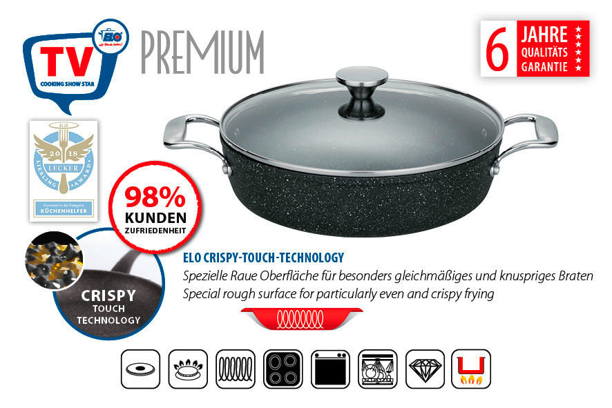 SERVIERPFANNE Granit Professional 28 cm  - Schwarz, Basics, Metall (28cm) - ELO