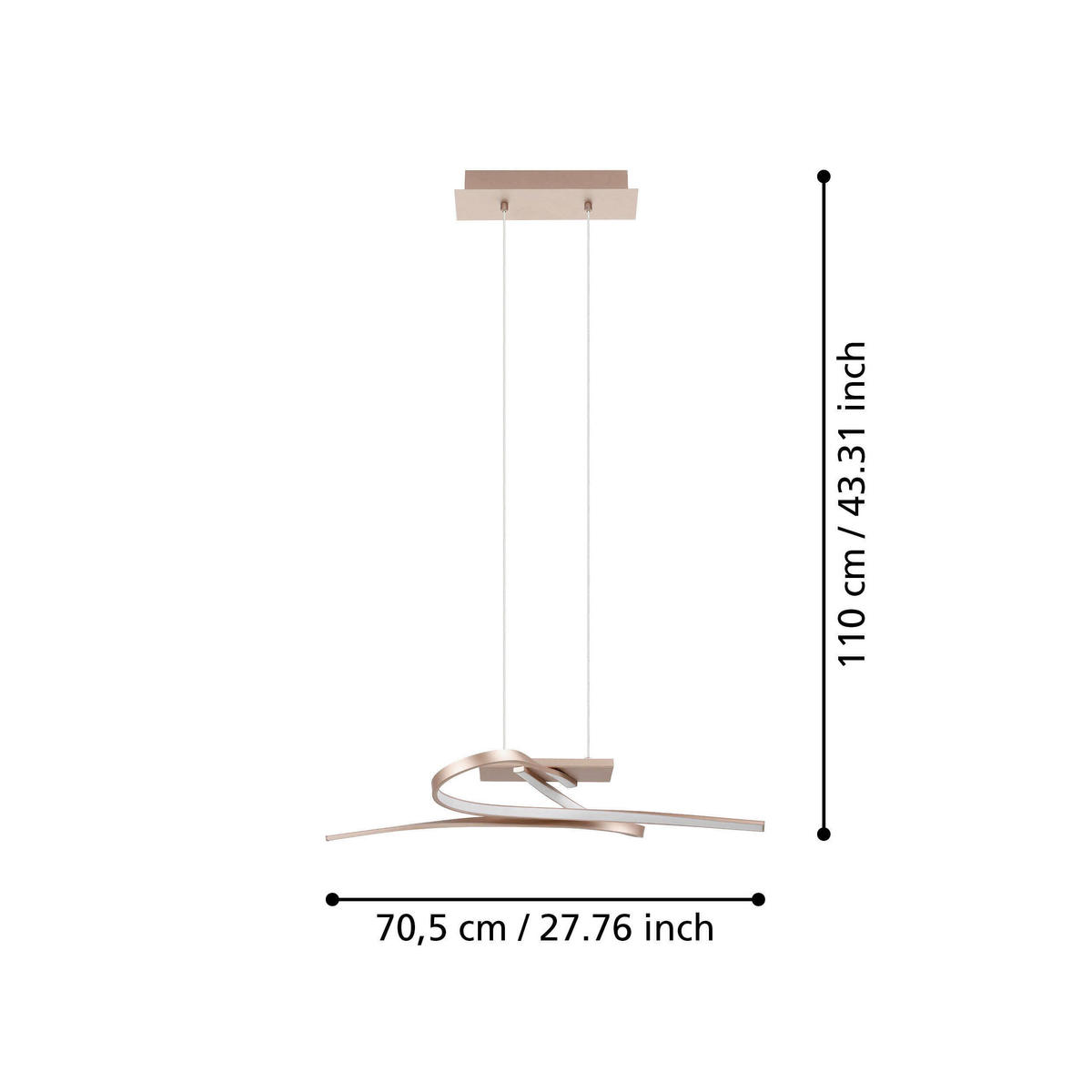 LED-HÄNGELEUCHTE Palozza 70,5 cm  - Goldfarben/Rosa, Design, Kunststoff/Metall (70,5cm) - Eglo