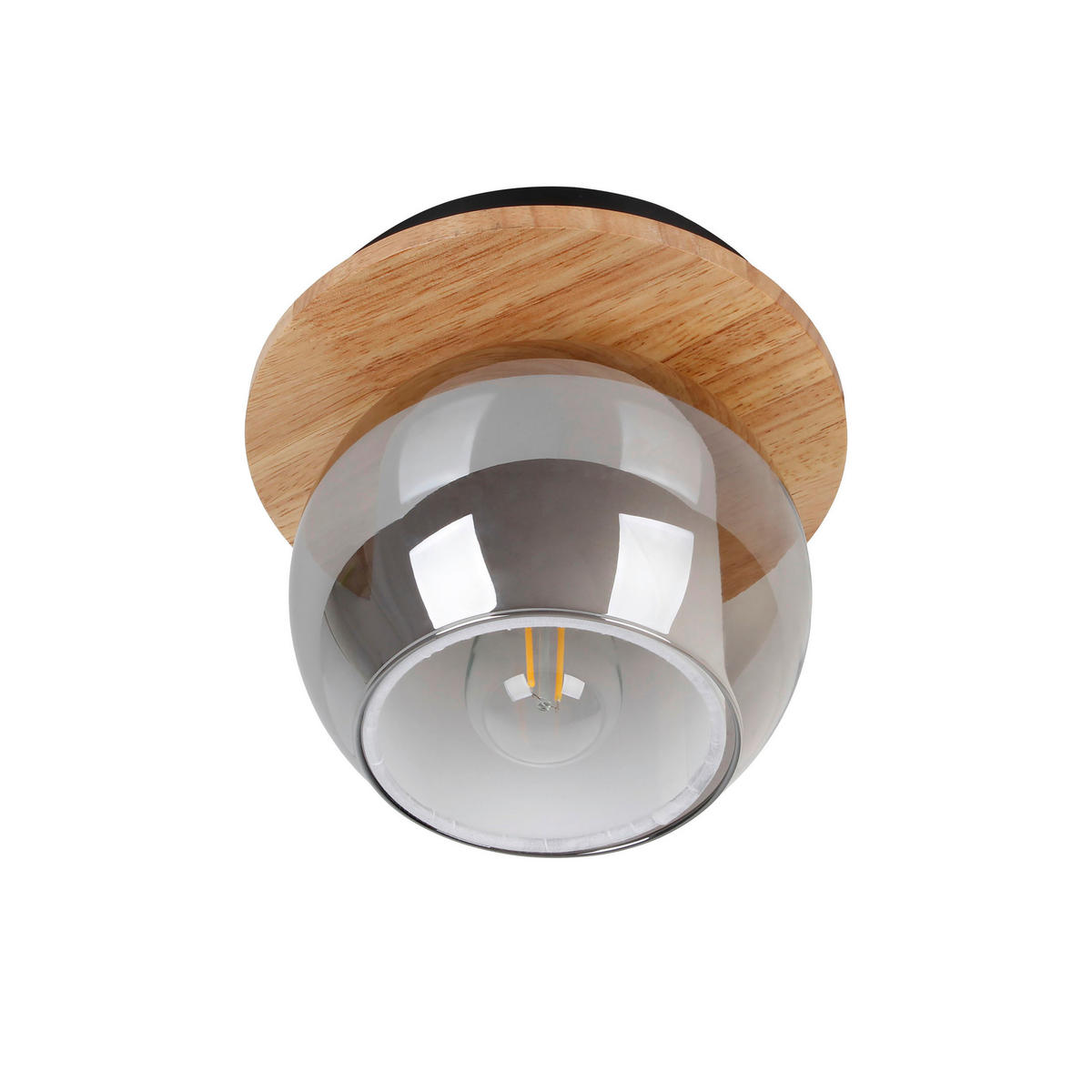 DECKENLEUCHTE TEXAS 18/15 cm   - Schwarz/Naturfarben, Design, Glas/Holz (18/15cm) - Näve
