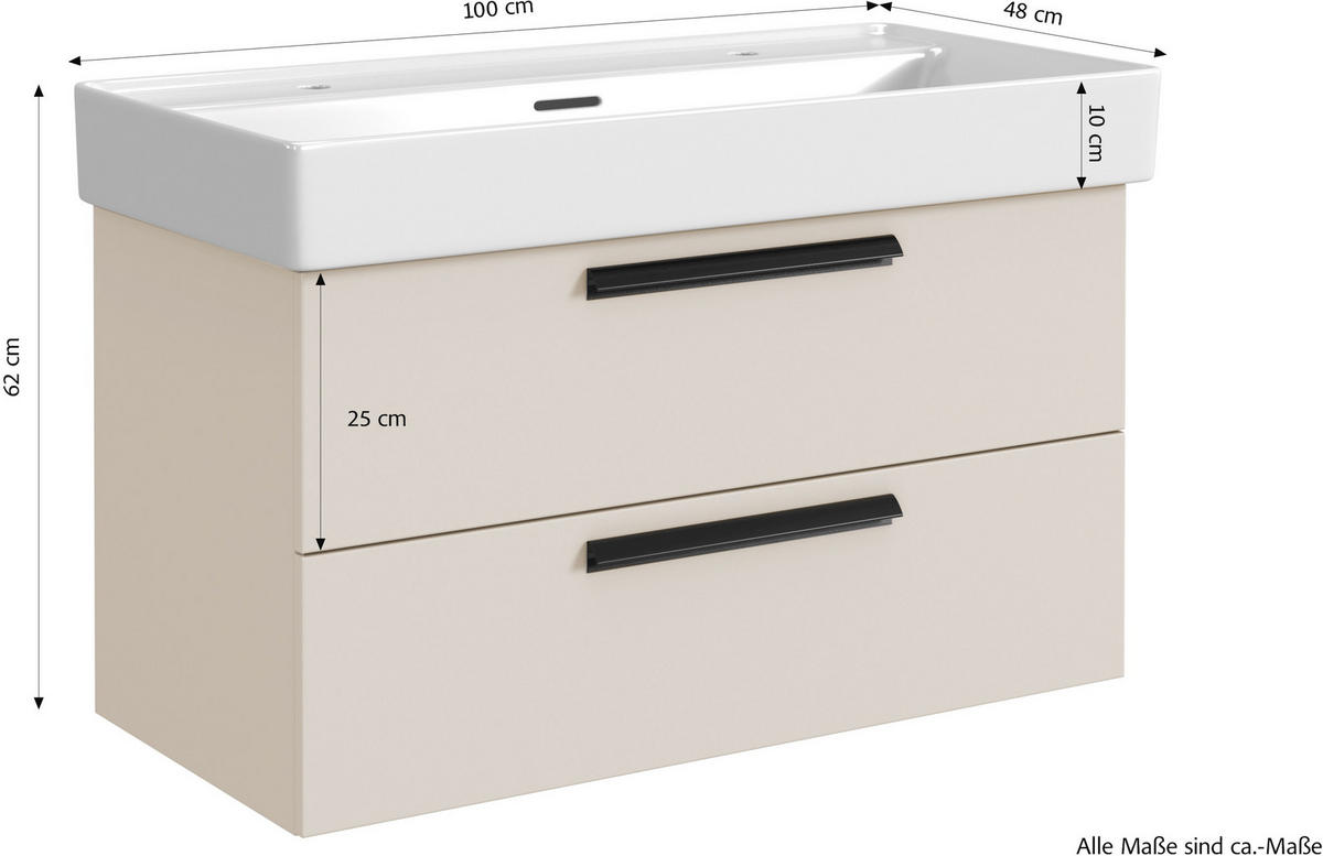 WASCHTISCHKOMBI 100 cm  - Sandfarben/Schwarz, KONVENTIONELL, Keramik/Holzwerkstoff (100cm) - Xora