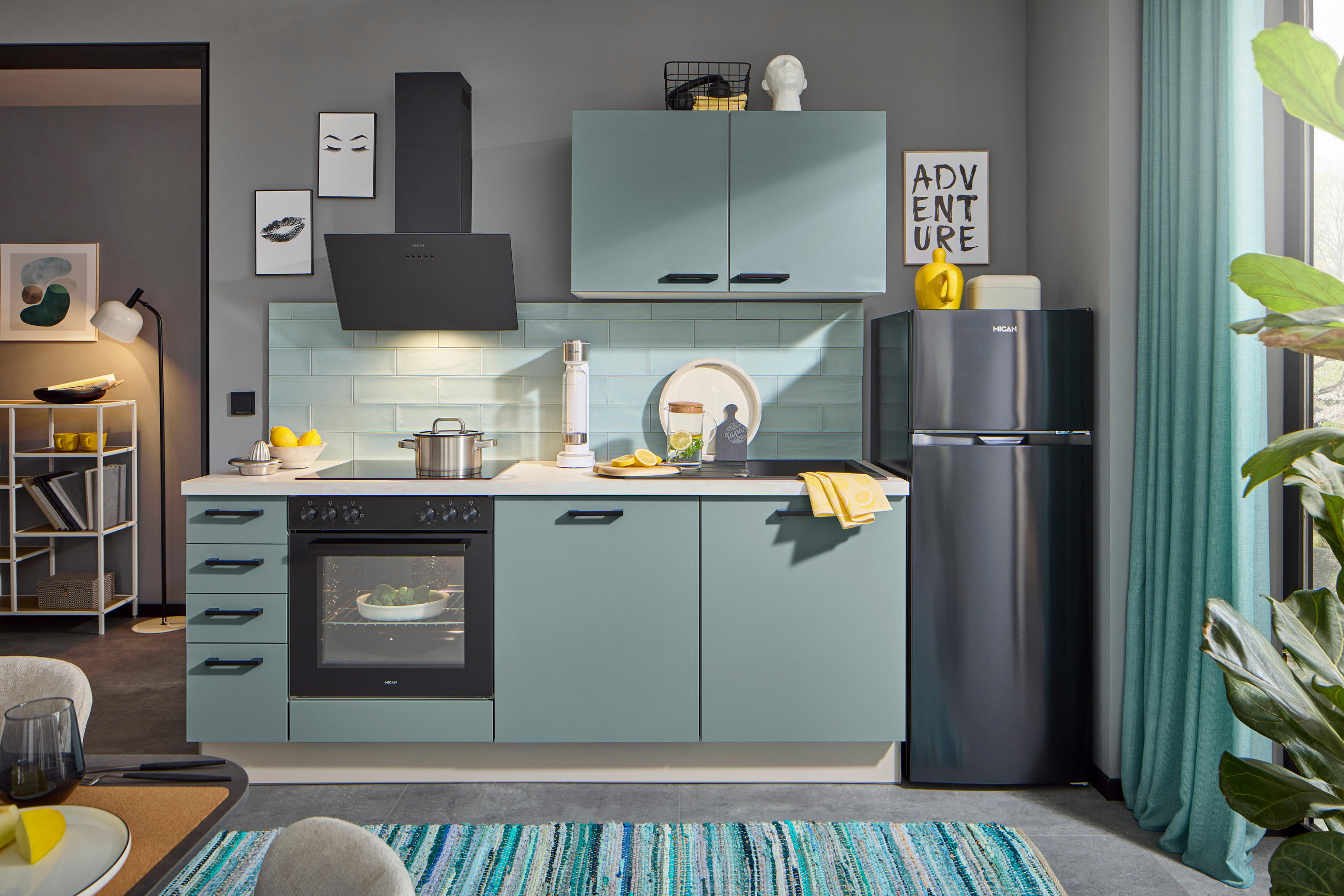 KÜCHENLEERBLOCK 210 cm   in Kaschmir, Pastellblau  - Kaschmir/Pastellblau, Design, Holzwerkstoff/Metall (210cm) - Xora