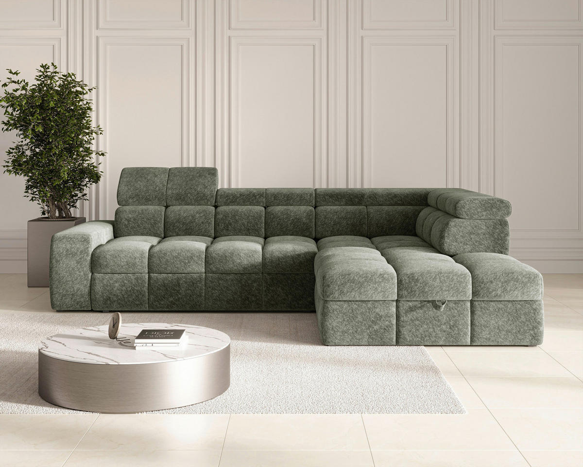 ECKSOFA  in Chenille Dunkelgrün  - Dunkelgrün/Schwarz, MODERN, Kunststoff/Textil (292/204cm) - Milino