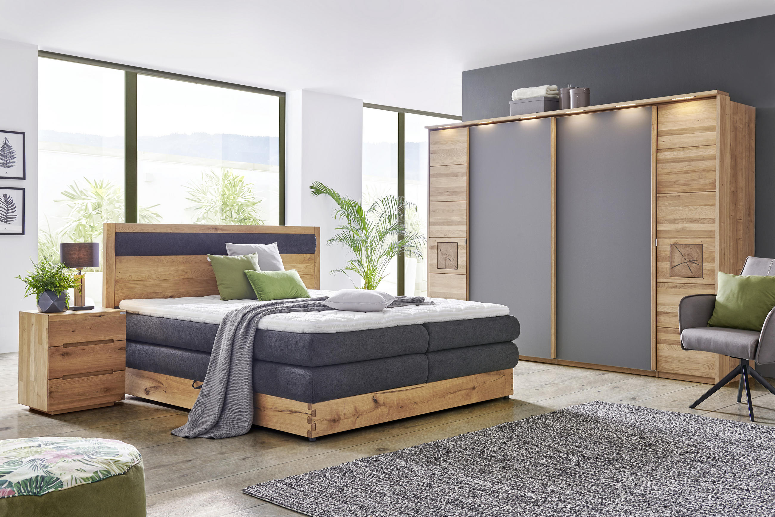  SCHWEBETÜRENSCHRANK 286/215/74 cm  - Taupe/Eichefarben, Natur, Glas/Holz (286/215/74cm) - Linea Natura