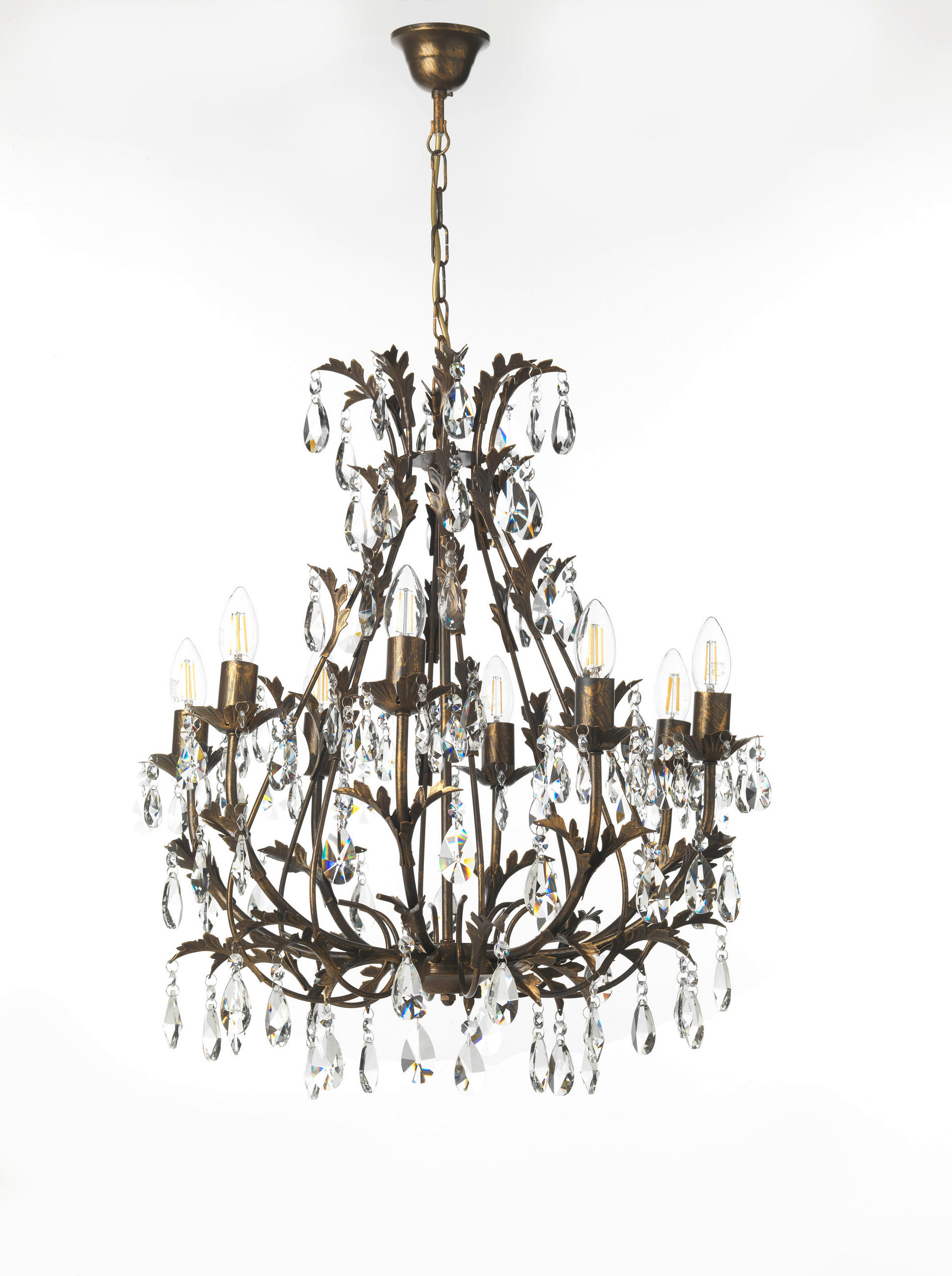 KRISTALL-HÄNGELEUCHTE 55/100 cm  - Bronzefarben, KONVENTIONELL, Glas/Metall (55/100cm)