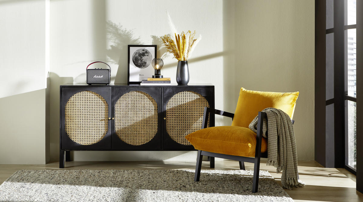 FOTELJA tekstil  žuta   - wenge boje/žuta, Design, tekstil/drvo (63/76/80cm) - Carryhome