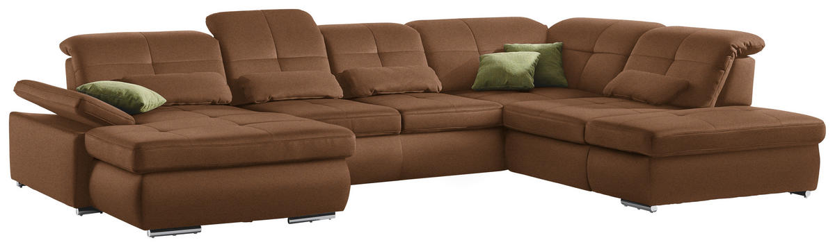 WOHNLANDSCHAFT in Mikrofaser Braun  - Chromfarben/Braun, Design, Textil (195/371/260cm) - Beldomo Style