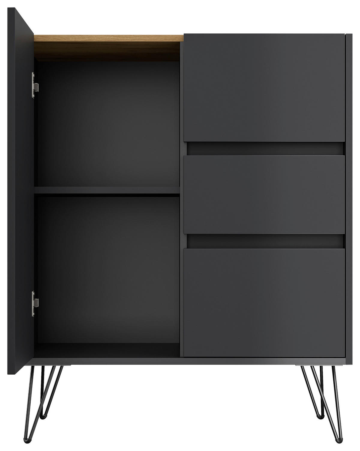 SIDEBOARD Posseik Industrial  in 76/93,6/42 cm  - Eichefarben/Graphitfarben, Design, Holzwerkstoff/Metall (76/93,6/42cm) - P & B